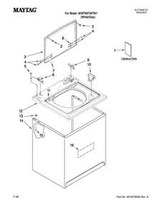 Top And Cabinet Parts Diagram and Parts List for 4KMTW5755TW1  Maytag Washer