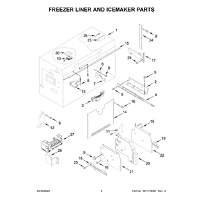 Freezer Liner And Icemaker Parts Diagram and Parts List for JF42NXFXDE25  Jenn-Air Refrigerator