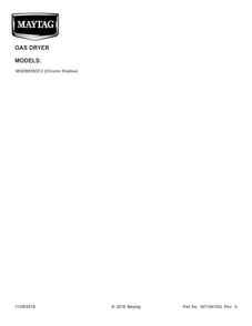 Cover Sheet Diagram and Parts List for MGDB835DC3  Maytag Dryer