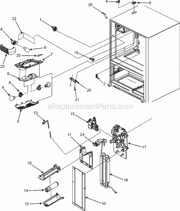 Ref Light / Water Tank / Filter / Valve Diagram and Parts List for MFI2568AES  Maytag Refrigerator