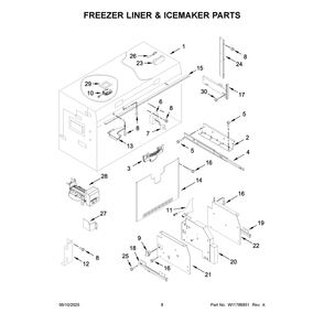 Freezer Liner & Icemaker Parts Diagram and Parts List for JB36NXFXRE25  Jenn-Air Refrigerator