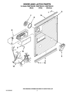 03 - Door And Latch Parts Diagram and Parts List for MDB7759AWS1  Maytag Dishwasher