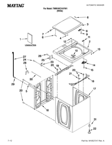 Top And Cabinet Parts Diagram and Parts List for 7MMVWC310YW1  Maytag Washer