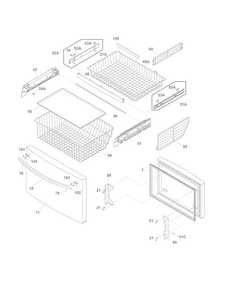 Freezer Drawer, Baskets Diagram and Parts List for CFD28WIBB  Crosley Refrigerator