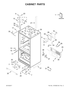 Cabinet Parts Diagram and Parts List for JFFCC72EFS00  Jenn-Air Refrigerator