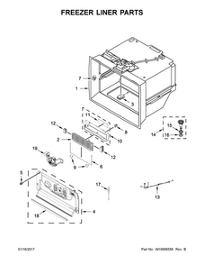 Freezer Liner Parts Diagram and Parts List for JFFCC72EFP00  Jenn-Air Refrigerator