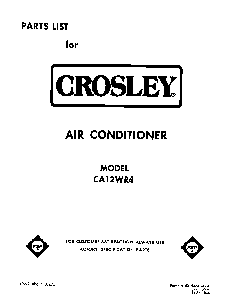 Front Cover Diagram and Parts List for CA12W04  Crosley Air Conditioner