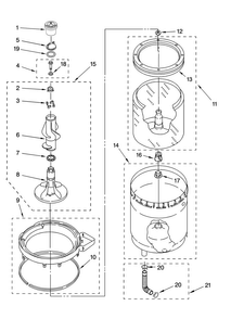 Agitator, Basket And Tub Parts Diagram and Parts List for MET3800TW2  Maytag Washer Dryer Combo