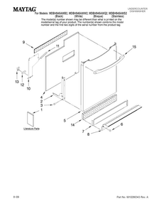 Door And Panel Parts Diagram and Parts List for MDBH945AWW2  Maytag Dishwasher