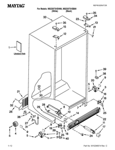 Cabinet Parts Diagram and Parts List for MSD2573VEW00  Maytag Refrigerator