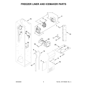 Freezer Liner And Icemaker Parts Diagram and Parts List for JBSFS42NMX25  Jenn-Air Refrigerator