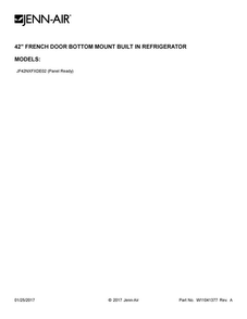 Cover Sheet Diagram and Parts List for JF42NXFXDE02  Jenn-Air Refrigerator