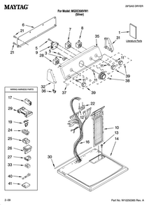 Top And Console Parts Diagram and Parts List for MGDC500VW1  Maytag Dryer