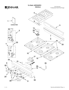 Cooktop, Burner And Grate Parts Diagram and Parts List for JGRP436WP01  Jenn-Air Range
