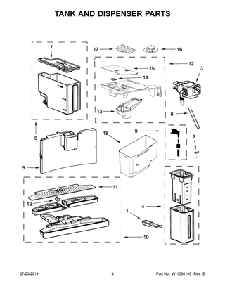 Tank And Dispenser Parts Diagram and Parts List for JJB6424HM0  Maytag Coffee Maker