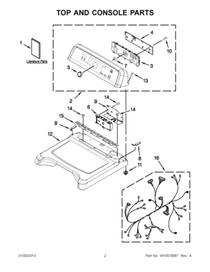 01 - TOP AND CONSOLE PARTS Diagram and Parts List for YMEDB850YW2  Maytag Dryer