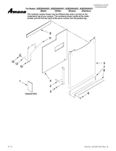 Door And Panel Parts Diagram and Parts List for ADB2500AWB1  Amana Dishwasher