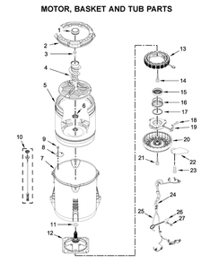 Motor, Basket And Tub Parts Diagram and Parts List for MVWB765FW3  Maytag Washer