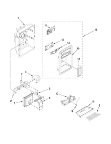 Dispenser Front Parts Diagram and Parts List for MSD2574VEM11  Maytag Refrigerator