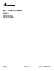 Cover Sheet Diagram and Parts List for ADB1400PYS6  Amana Dishwasher