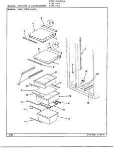Shelves & Accessories Diagram and Parts List for 22922-7A  Admiral Refrigerator
