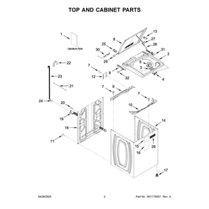 Top And Cabinet Parts Diagram and Parts List for MTW4205SW0  Maytag Washer