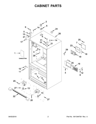 Cabinet Parts Diagram and Parts List for MFI2570FEZ07  Maytag Refrigerator