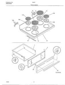 Top/drawer Diagram and Parts List for 485340A  Admiral Range