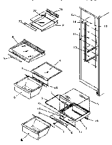 Refrigerator Shelving And Drawers Diagram and Parts List for SSD25SL-P119042WL  Amana Refrigerator
