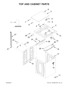 Top And Cabinet Parts Diagram and Parts List for 4KMVWC215FW0  Maytag Washer