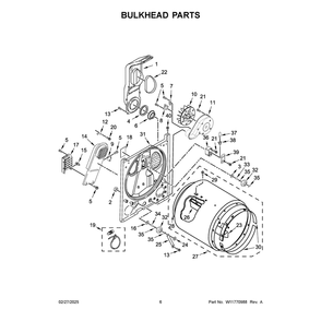 Bulkhead Parts Diagram and Parts List for MED4005SW0  Maytag Dryer