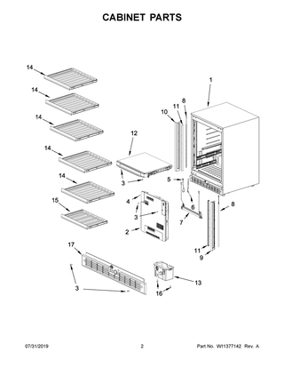 Cabinet Parts Diagram and Parts List for JUWFL242HX00  Maytag Wine and Beverage Cooler
