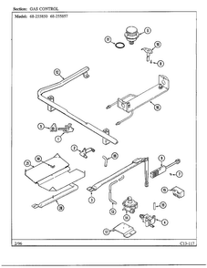 Gas Controls Diagram and Parts List for 68-255857  Magic Chef Range