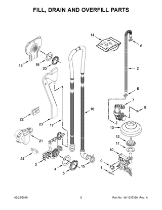 Fill, Drain And Overfill Parts Diagram and Parts List for JDTSS244GM0  Maytag Dishwasher