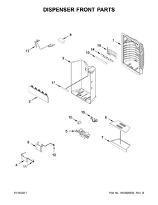 Dispenser Front Parts Diagram and Parts List for JFFCC72EFP00  Jenn-Air Refrigerator