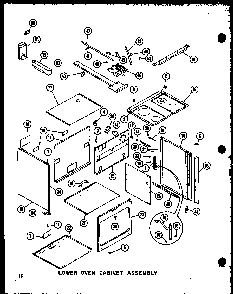 Lower Oven Cabinet Assembly Diagram and Parts List for RCC-4 P73409-1M Amana Microwave