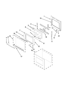 Upper Oven Door Diagram and Parts List for JJW3830WB02  Jenn-Air Wall Oven