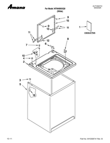 Top And Cabinet Parts Diagram and Parts List for NTW4500XQ0  Amana Washer