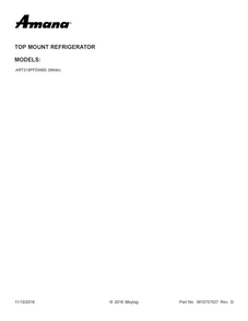 Cover Sheet Diagram and Parts List for ART318FFDW00  Amana Refrigerator
