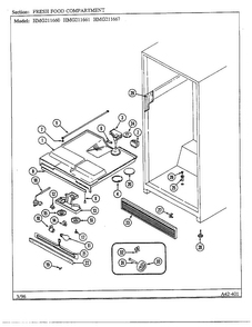 Fresh Food Compartment Diagram and Parts List for HMG211660  Admiral Refrigerator