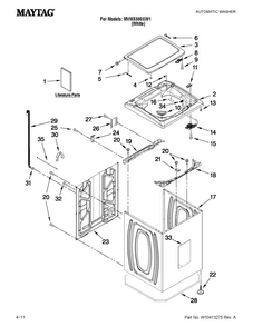 Top And Cabinet Parts Diagram and Parts List for MVWX550XW1  Maytag Washer
