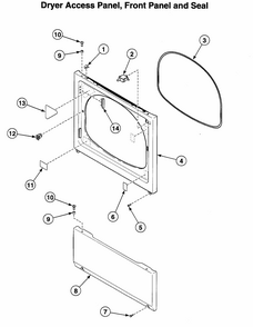 Dryer Fr Panel Diagram and Parts List for LTZA9AWN0902  Speed Queen Washer Dryer Combo