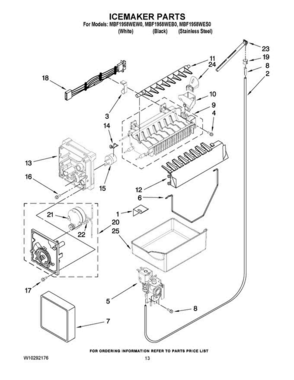 08 - Icemaker Parts Diagram and Parts List for MBF1958WEB0  Maytag Refrigerator