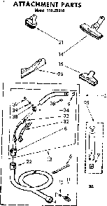 Attachment Parts Diagram and Parts List for 11629916  Kenmore Canister Vacuum