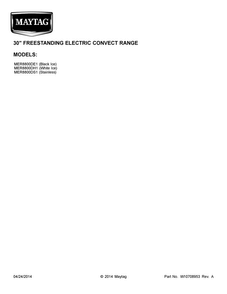Cover Sheet Diagram and Parts List for MER8800DE1  Maytag Range