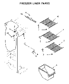 Freezer Liner Parts Diagram and Parts List for 1064650043713  Kenmore Refrigerator