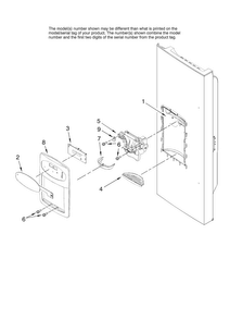 Dispenser Front Parts Diagram and Parts List for MFI2266AEW11  Maytag Refrigerator