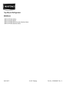 Cover Sheet Diagram and Parts List for MRT311FFFM00  Maytag Refrigerator
