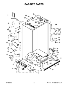 Cabinet Parts Diagram and Parts List for JBSS42E22L00  Jenn-Air Refrigerator