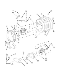Drum And Motor Parts Diagram and Parts List for MED7500YW2  Maytag Dryer